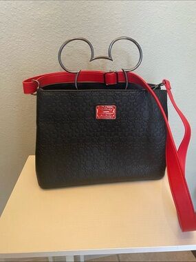 Loungefly Black Shoulder Bag with Red Strap & Mickey Ear Handle
